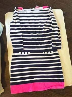 Lilly Pulitzer Irina Dress in Bright Navy Ocean Boulevard Engineered Striped Ter